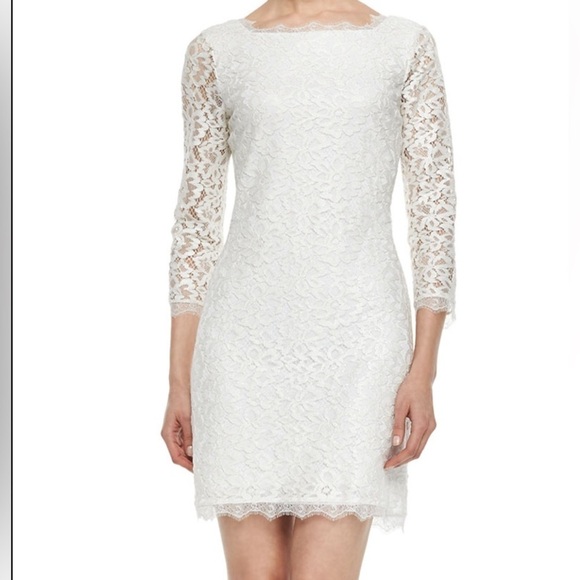 'Diane Von Furstenberg Zarita' Lace White Sheath 3/4 Sleeve Dress size 4 - Picture 1 of 15